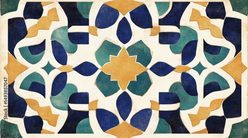 Poster creating a stunning symmetrical islamic mosaic pattern in architecture art gallery digital artwork i