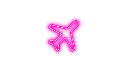 Obraz premium Glowing neon sign in the shape of an airplane, Neon airplane icon glow with transparent background