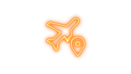 Neon Airplane and Location Pin Icon, Neon airplane marker icon glow with transparent background