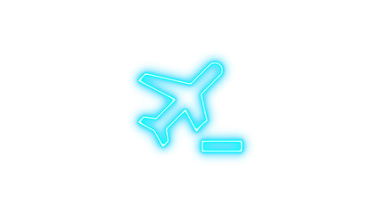 Neon airplane icon, symbolizing travel or aviation, Neon airplane minus icon glow with transparent background