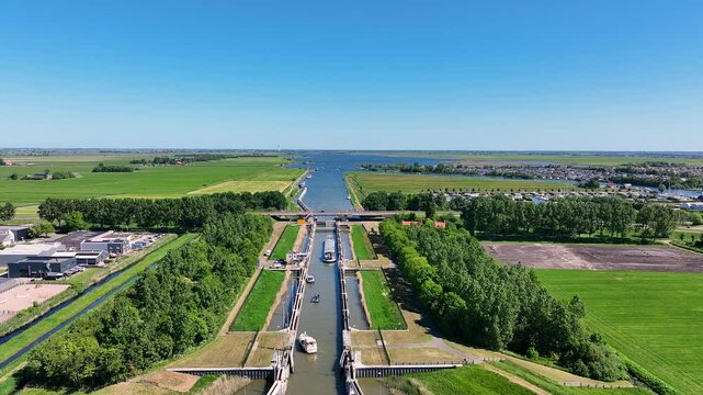 Aerial from the Princess Margriet sluice near Lemmer in the Netherlands