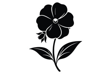 Elegant Black Flower Silhouette with Leaves and Bud Illustration Art