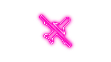 Fototapeta premium Glowing neon sign depicting an airplane with a line through it, symbolizing airplane mode or no flying