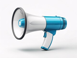 Blue and white megaphone isolated on white background.
