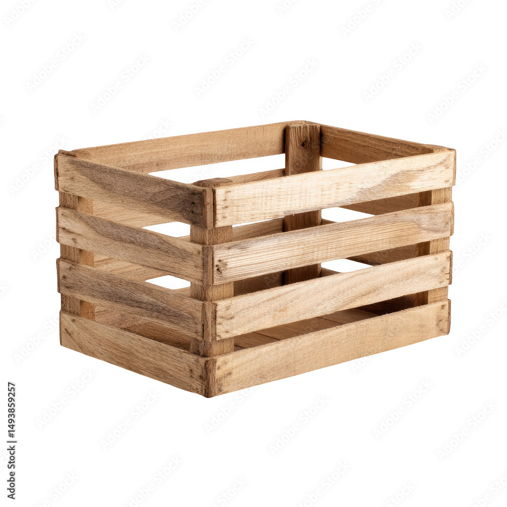 Poster empty wooden crate isolated on black background on transparent background