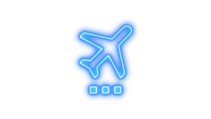 Glowing neon airplane icon, symbolizing travel, Neon airplane settings icon glow with transparent background