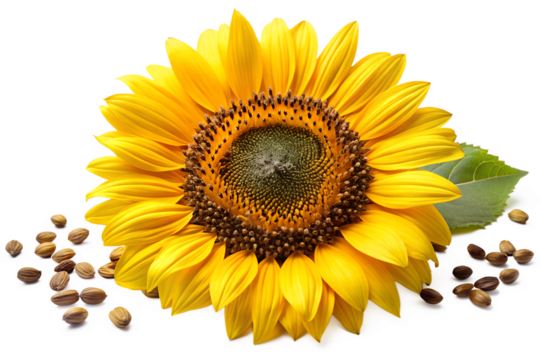 Sunflower with Detailed Seeds and Petals on transparent PNG