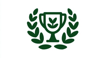 Conceptual image of a trophy surrounded by leaves symbolizes growth and achievement from seed to full size