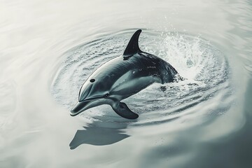 Obraz premium A dolphin leaping out of the water creating ripples and splashes around it in the ocean surface