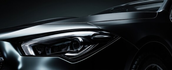 Fototapeta premium The sleek black car showcasing modern design and advanced technology.