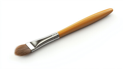 Fototapeta premium A thin paintbrush with smooth bristles and a wooden handle, isolated on a plain white background. 