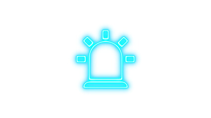 Neon Police Siren Icon with Light Rays, Neon alarm light icon glow with transparent background