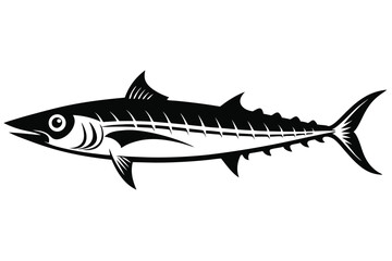 Monochrome Illustration of a Scombridae Fish with Fin Spines and Striped Detailing