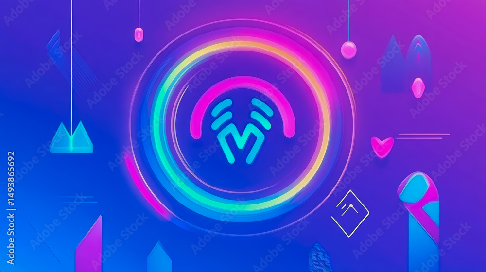 Poster abstract multicolored glowing 3d shapes composition