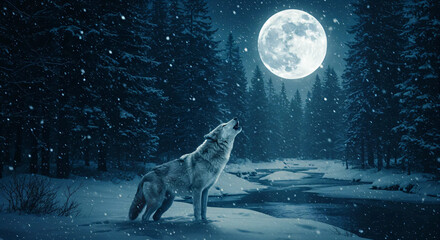 wolf howling at night