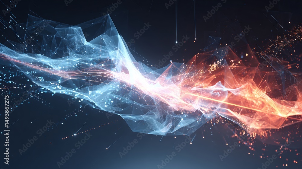 Aufkleber abstract data stream with blue and red particles