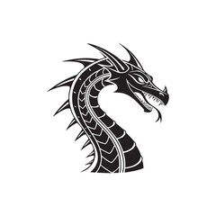 Fierce Dragon Head Black and White Illustration