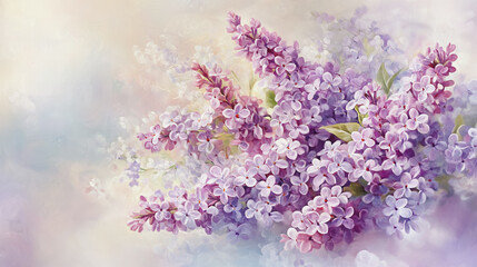 Elegant wedding invitation card background vector. Minimal hand painted Lilac botanical flowers texture template background. Design for wedding, vip cover, poster, rsvp moderncard.Valentine's Day