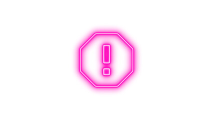 Glowing Exclamation Mark in Hexagon, Neon alert octagon icon glow with transparent background