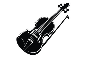 Obraz premium Silhouette of a Violin and Bow, Musical Instrument Vector Design