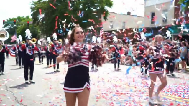 4th of July Parade with Marching Band and Cheerleaders