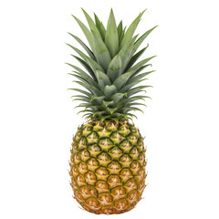 Fototapeta premium A vibrant pineapple with green leaves and textured peel isolated against a plain backdrop space isolated on transparent background