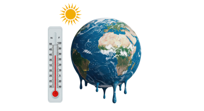 Isolated Melting Earth Globe with Thermometer Showing Rising Temperatures