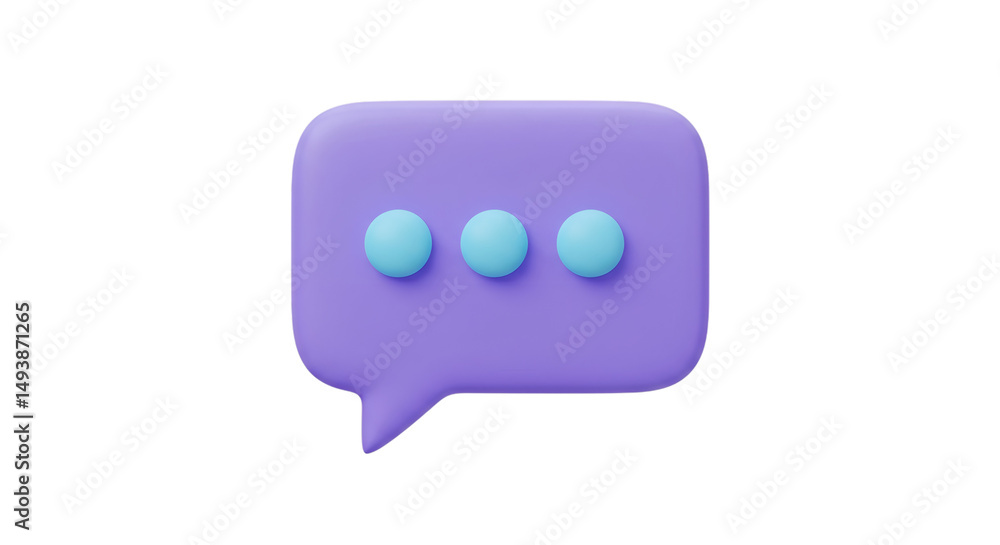 Poster lavender speech bubble with three turquoise circles indicating typing is in progress, isolated view 
