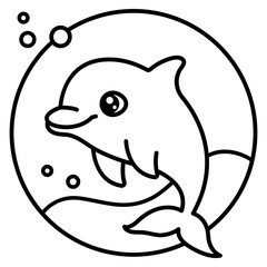 Cute Dolphin Line Icon – Black Outline Vector Illustration