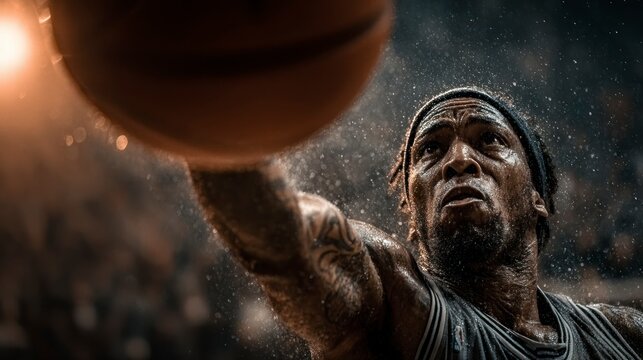 Intense Basketball Player in Action Sweat and Focus Sports Photography Dynamic Sports Moment