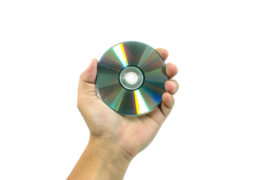 Hand holding dvd isolated on transparent background