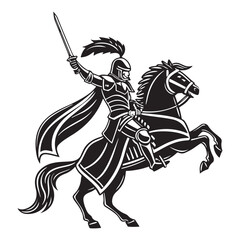 Black and White Knight on Horse with Sword