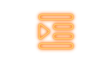 Obraz premium Glowing neon icon featuring a play button and horizontal lines, symbolizing media or playlist, Neon indent icon glow with transparent background