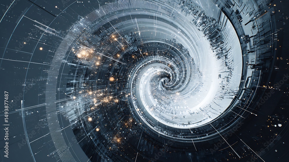 Poster abstract futuristic data spiral tunnel visualization