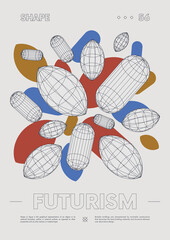 Modern abstract poster, Raster version of high quality and resolution, artwork with geometric postmodern shapes in brutalism aesthetics, minimalistic trendy bold composition, A4 futuristic graphic 56