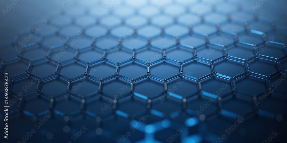 Poster complex hexagonal pattern showcasing a structured design in a blue gradient