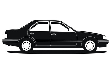 A clean, black silhouette of a classic sedan.