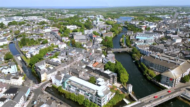 Aerial of Galway Ireland with Corrib River