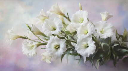 Obraz premium Elegant wedding invitation card background vector. Minimal hand painted Lisianthus botanical flowers texture template background. Design for wedding, vip cover, poster, rsvp moderncard.Valentine's Day