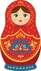 Russian Matryoshka Doll with Red and Blue Traditional Folk Art Design Vector Illustration 