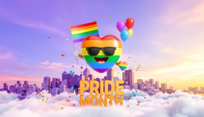 Pride Month 3D Cartoon Reels Poster With Rainbow Heart