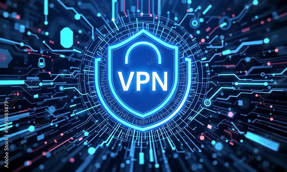 Aufkleber vpn network security concept background with glowing blue neon elements and modern digital design on