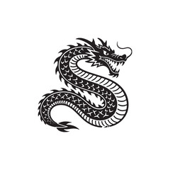 Black Chinese Dragon Curled Silhouette