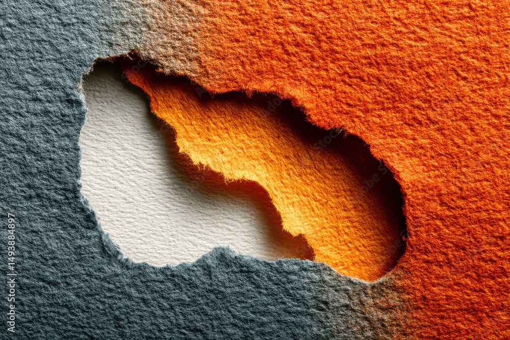 Poster creative textured composition with torn paper layers and dynamic color contrast