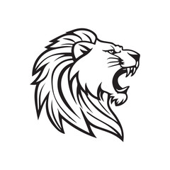 Roaring Lion Head Black and White Outline