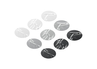 Blank black, white, silver round adhesive crumpled tape mockup, isolated