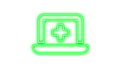 Fototapeta premium Neon Laptop with Medical Cross Icon, Neon laptop medical icon glow with transparent background