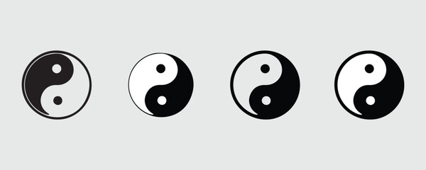 Yin Yang & Ba Gua Vector Icon Set of  Line and Silhouette Vector Style on White Background