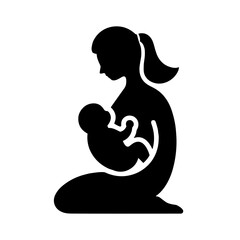 Mother breastfeeding baby in black silhouette on white background