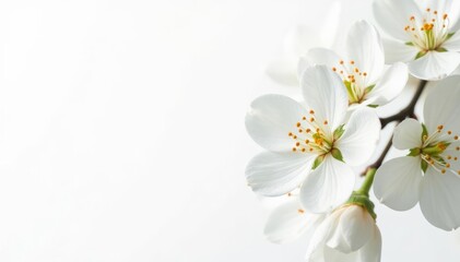 Fototapeta premium Delicate white blossoms against pure white backdrop, floral, clean